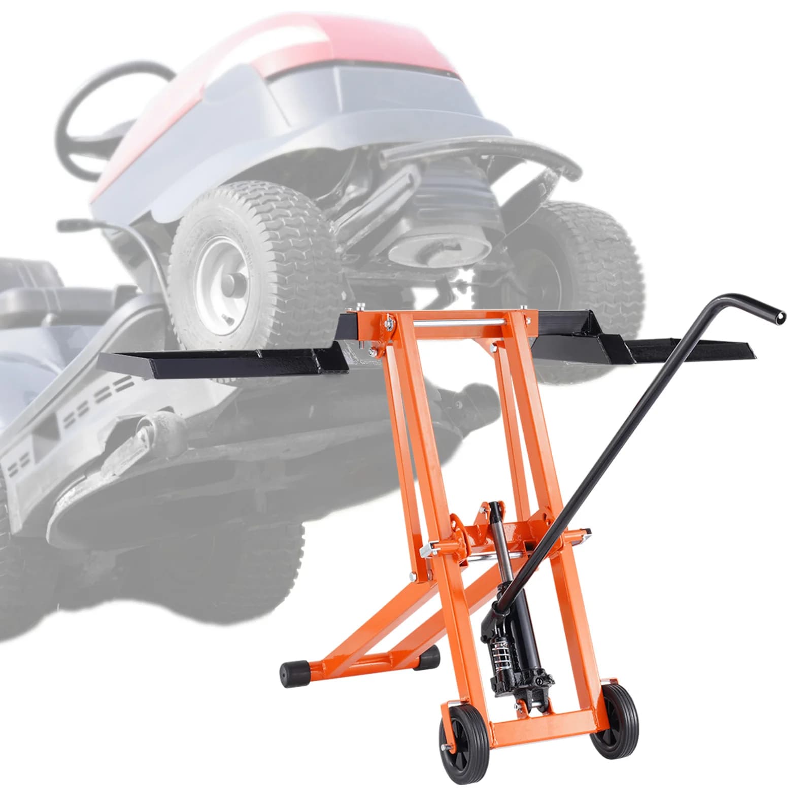 SucceBuy Lawn Mower Lift with Hydraulic/Threaded jack, 500/880 Lbs Adjustable Movable Lawn Lifter for Lawn Mower Garden Tractor