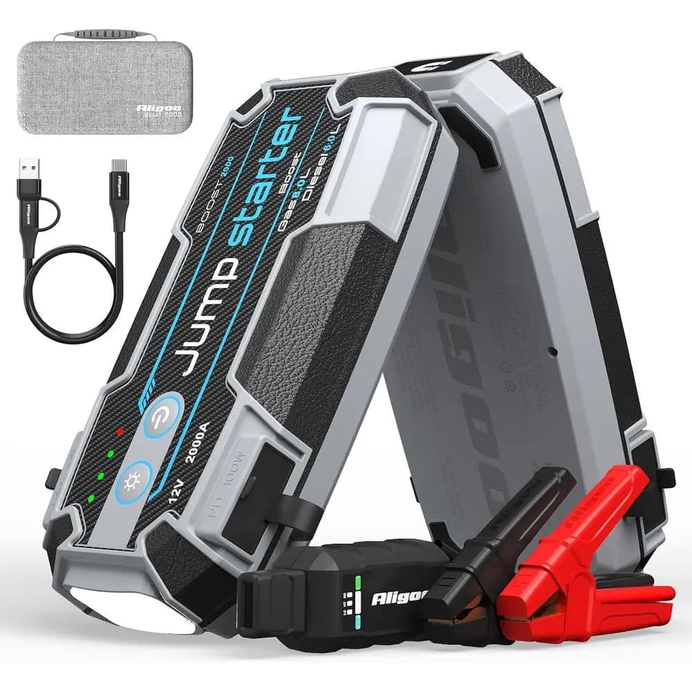Avviatore di Emergenza Portatile 100W, Impermeabile, con Gancio Magnetico, Torcia a 4 LED, Booster Batteria 12V per Auto, Camion, SUV