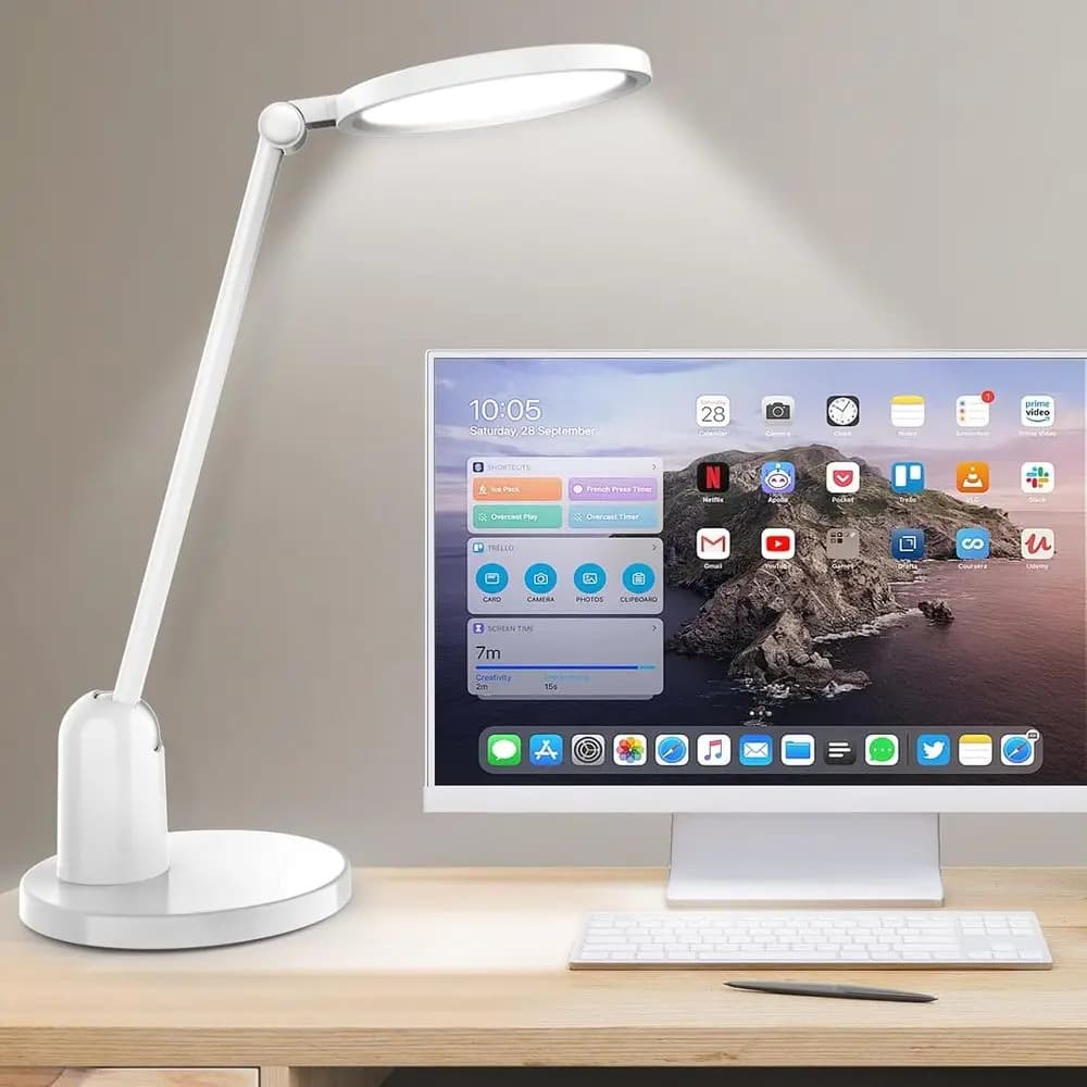 Lampada da scrivania ultra luminosa per la cura degli occhi con base stabile, 1000LM, 3000K-6000K dimmerabile, funzione di regolazione graduale e temporizzazione per lavoro, studio