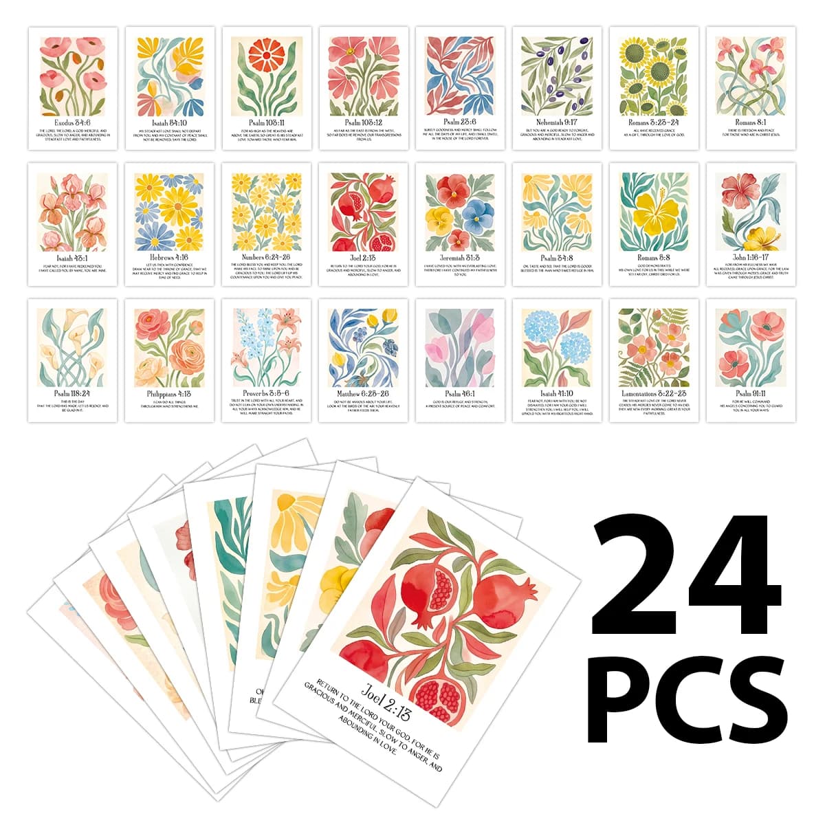 24pcs Inspirational Botanical Bible Verses Cards,Christian Greeting Cards For Faith Sharing,Sunday School Teaching,Prayer Groups