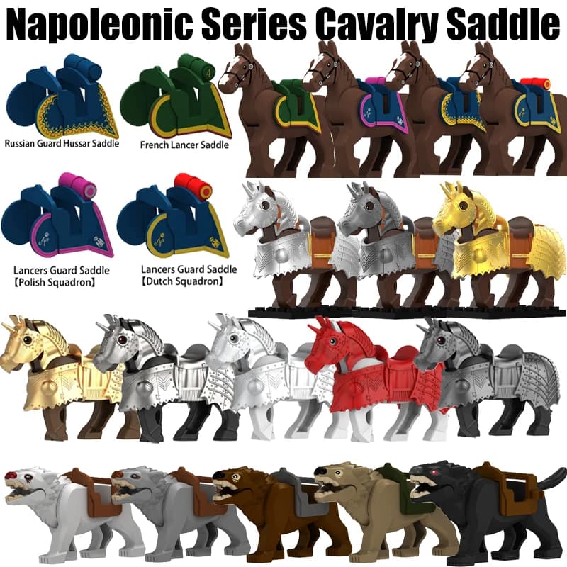 Medievale Militare Napolonica Serie Cavalleria Sella Building Blocks Castello Soldato Figure Cavallo da Guerra Accessori Mattoni Giocattoli Regalo