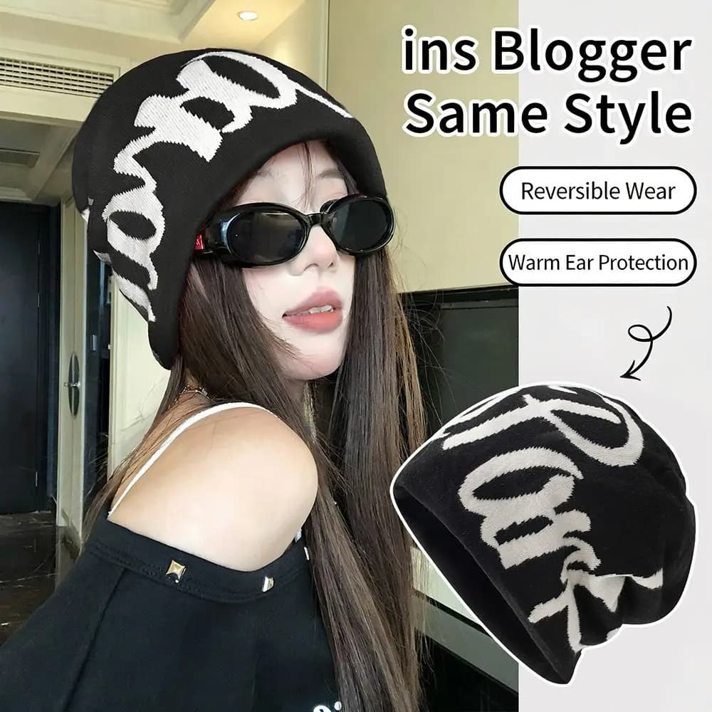 Knitted hat with Gothic letters, fiber Y2k, hot for couples, hot cap, for men and women