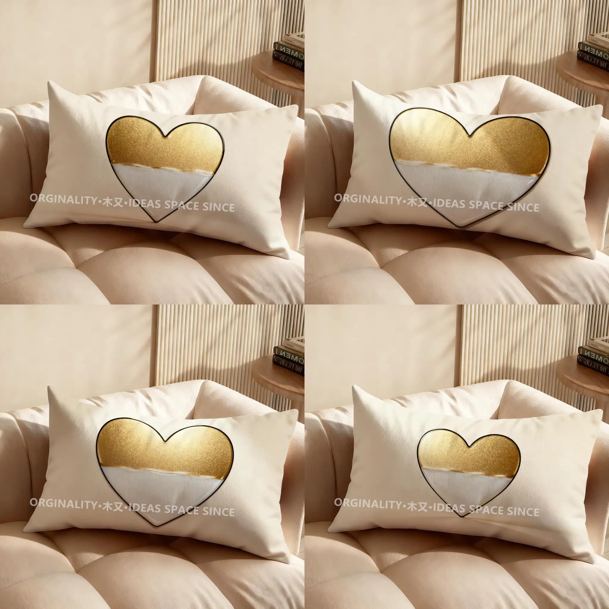 Fodera per cuscino con motivo a cuore dorato 2D, adatta per divano, camera da letto, auto, cuscino rettangolare per schienale