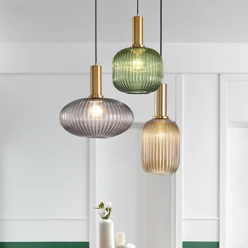 Lampadario a sospensione vintage a strisce in vetro colorato, sala da pranzo, cucina, isola, plafoniera, camera da letto, comodino, lampada a sospensione