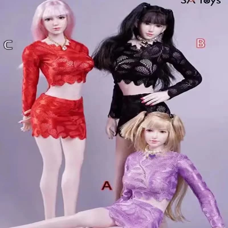 1/6 femminile sexy pizzo gonna anca vestito cava maniche lunghe con gonna corta modello di vestiti per 12 "figura corpo bambola accessorio giocattolo