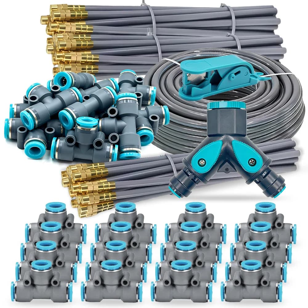Tubo Flessibile 5/8mm 360 Gradi ° Set di irrigazione con ugello in ottone a regolazione rotativa, connessione rapida, atomizzazione automatica per l'irrigazione del giardino