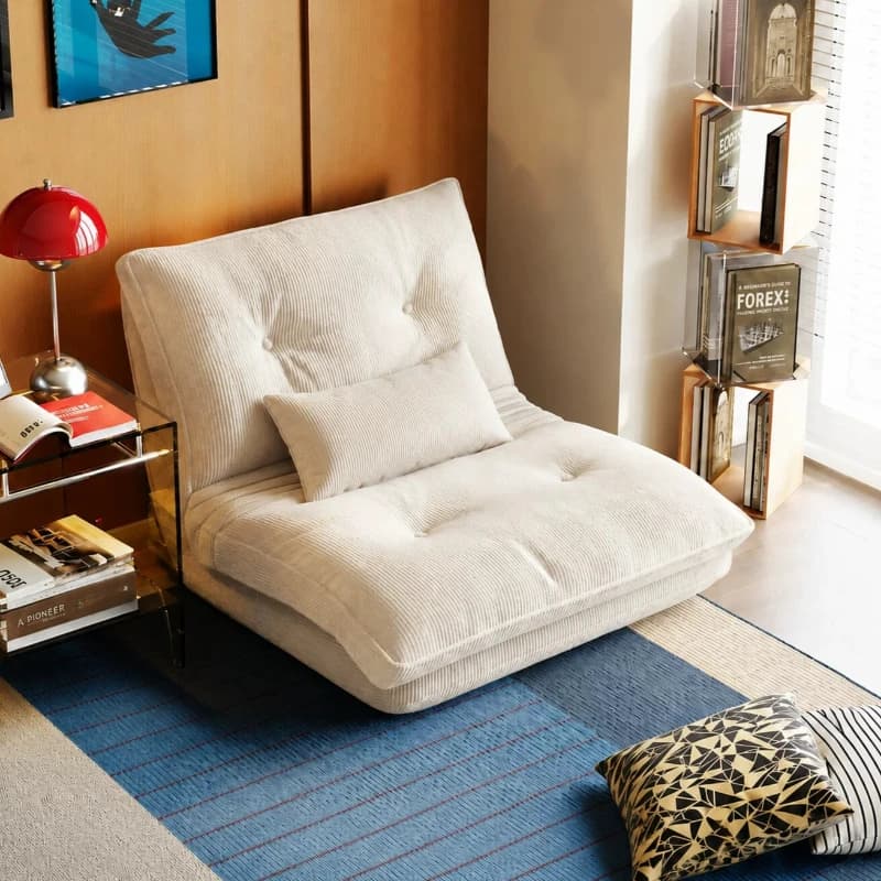 Beige Corduroy Sofa Lazy Floor Lounge Bedroom Balcony Folding Single Sofa Bean Bag Indoor Relax Sleep Apartment Living Room