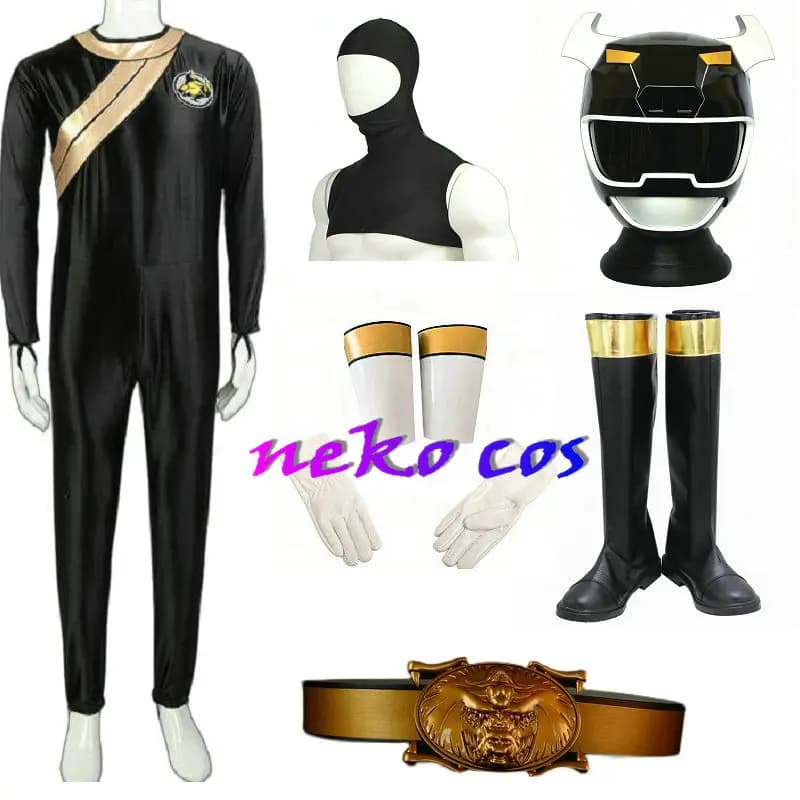 Costume Cosplay Nekocos Hyakujuu Sentai Gaoranger Gao Black Set Completo con Cintura, Scarpe, Guanti, Casco e Body