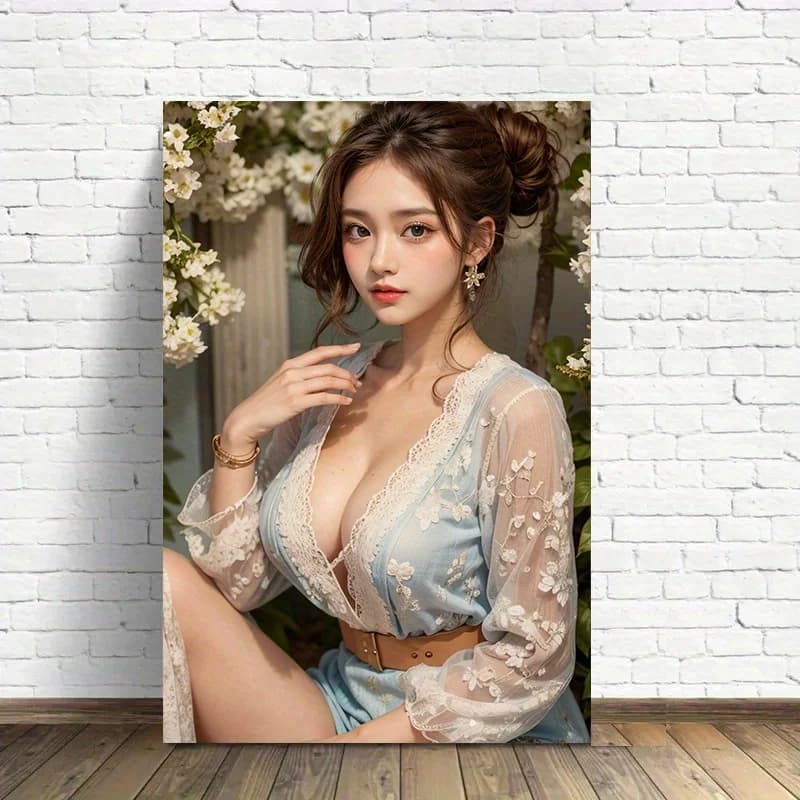 Luxury Floral Canvas Art Print for Women, Lace Detail Wall Decor, Serene Outdoor Scene, Frameless for Bedroom Gym Library