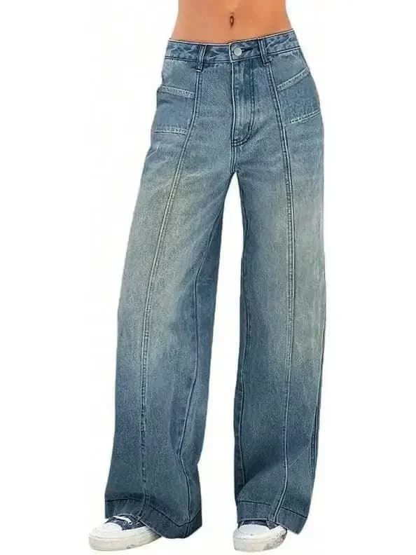 Jeans a gamba larga in denim a vita media, stile baggy Y2K vintage per donna