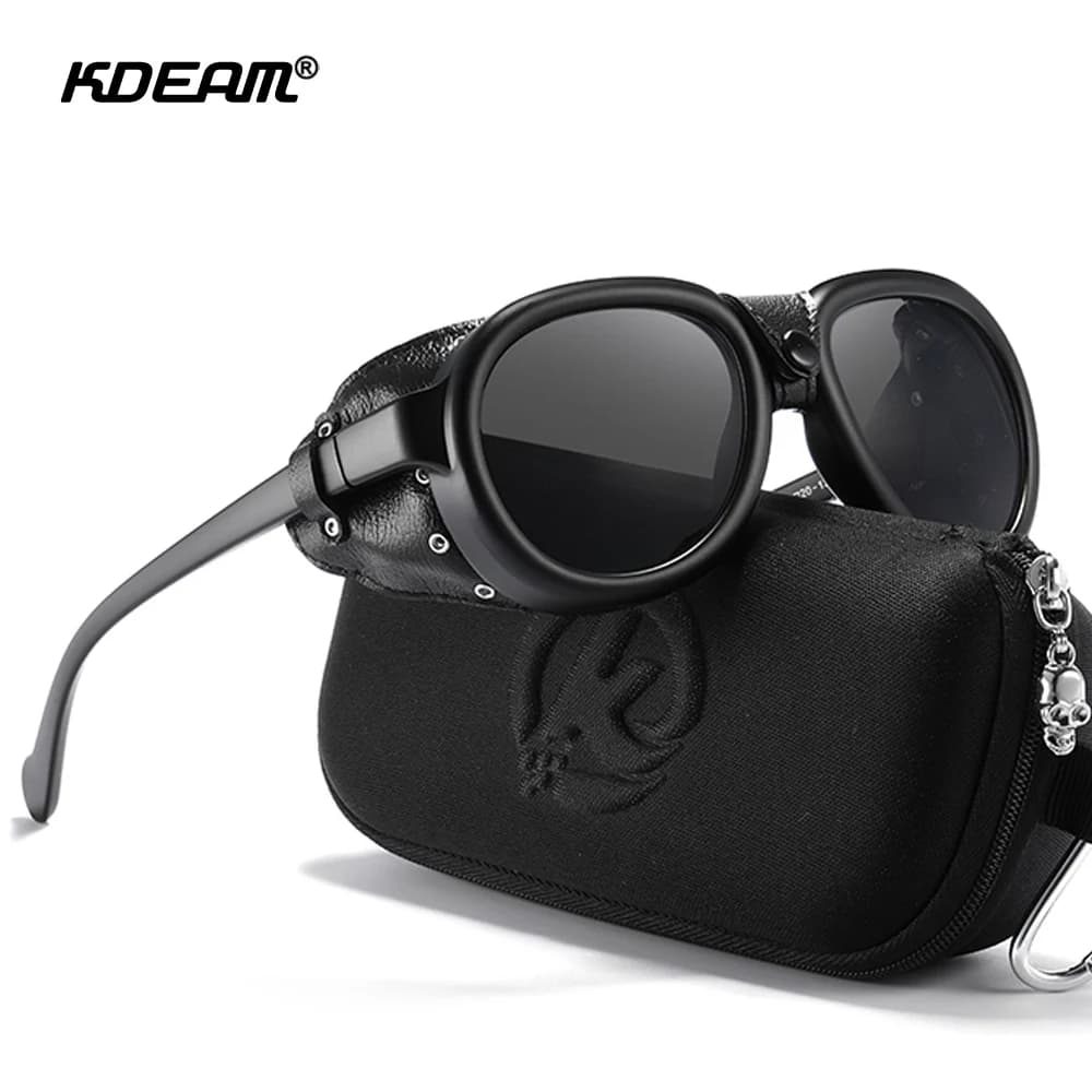 KDEAM Occhiali da sole pilota Steampunk Occhiali da sole polarizzati aviatici da uomo Occhiali da sole con protezione in morbida pelle da donna Polarizzanti