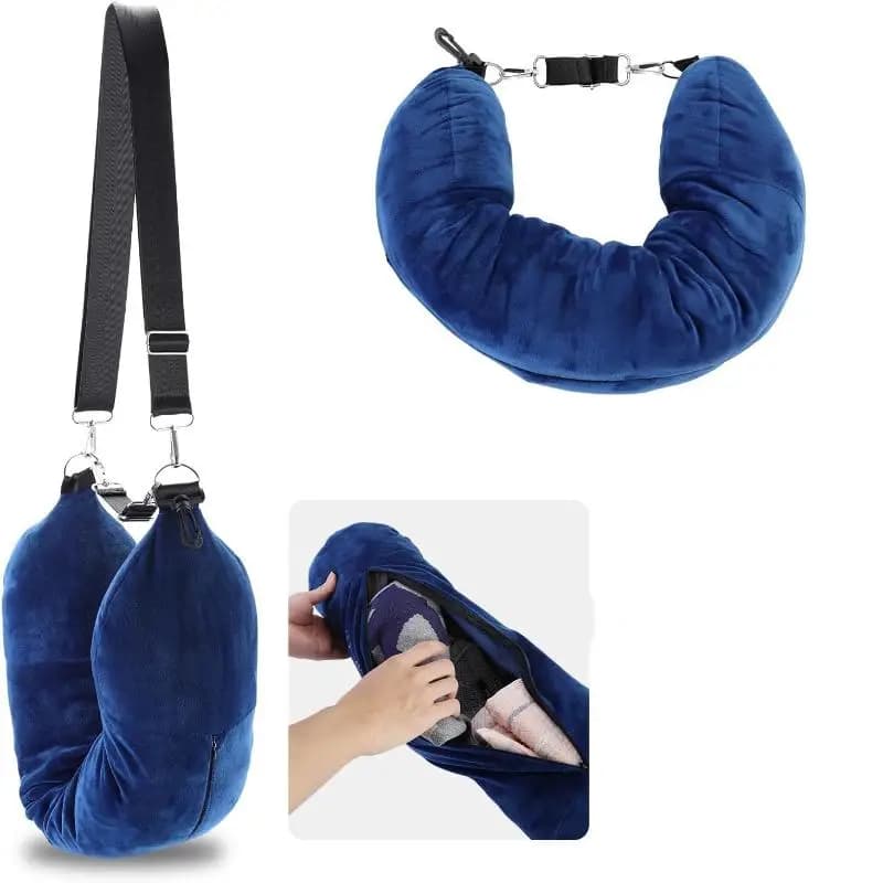 U Shaped Fillable Travel Neck Pillow Can Hold Clothes Pillowcase Storage Soft Fabric Portable Travel Bag Pillow