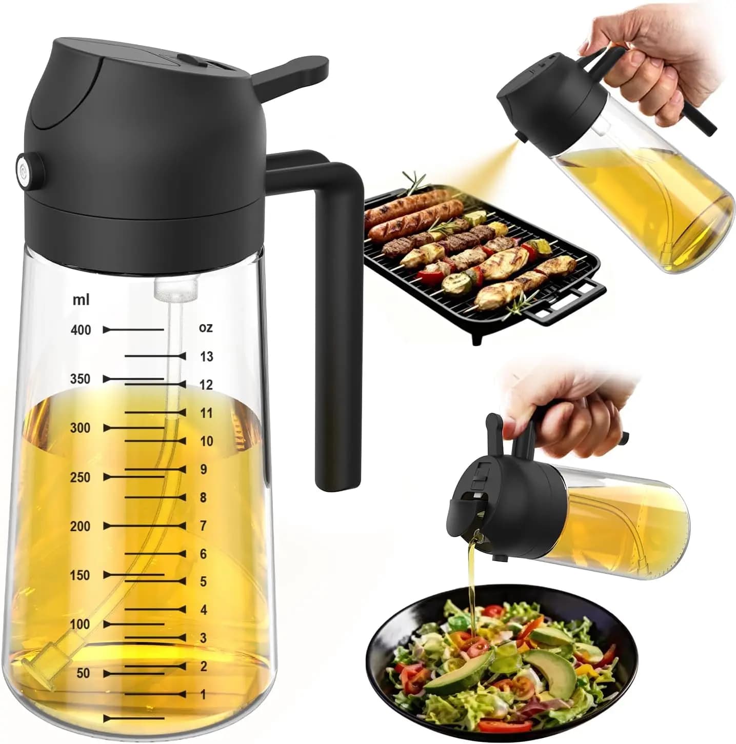 16oz Glass Olive Oil Sprayer for Kitchen, Kitchen Accessories and Air Fryer - Black