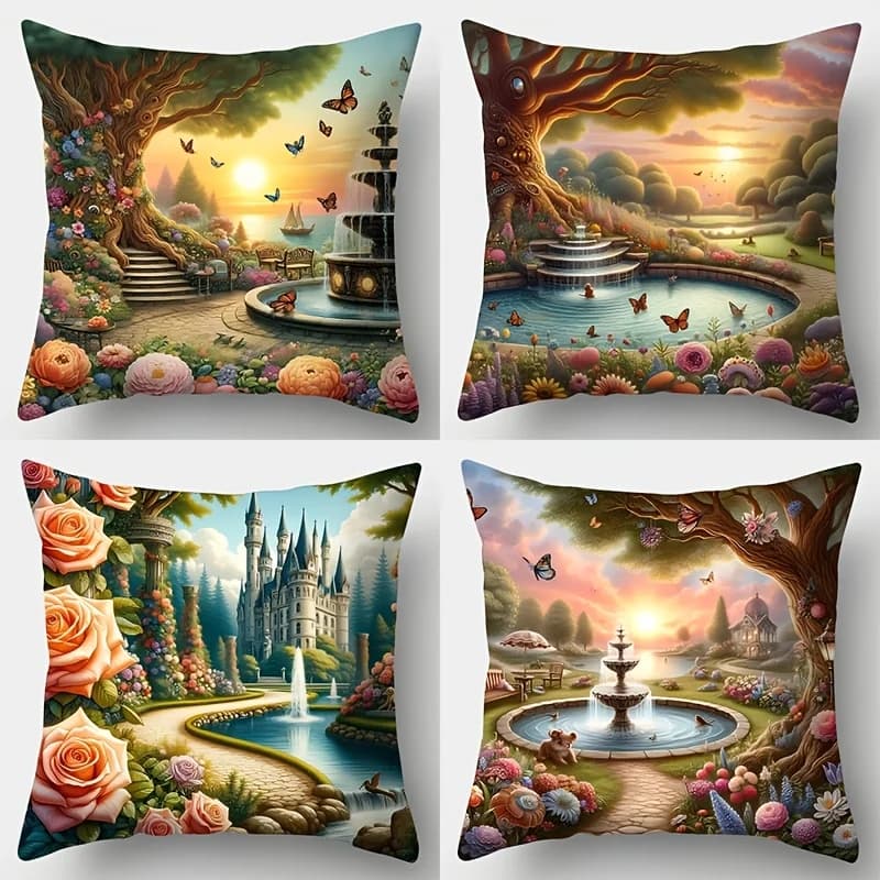 Federa stampata su un solo lato Dream Garden, fodera per cuscino per divano, soggiorno, fiaba, federa romantica per comodino camera da letto