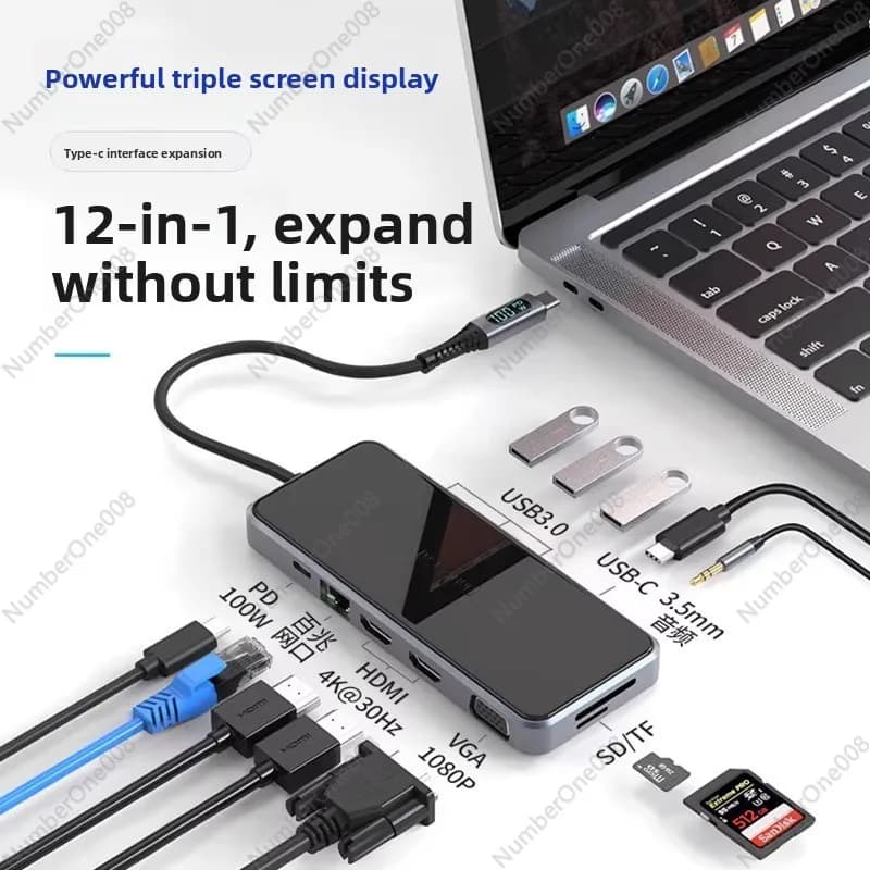 Docking station TypeC 12 in 1 Display digitale PD MST Display speciale a tre schermi Doppio Hdmi Lightning 3 Interfaccia Rete 4K