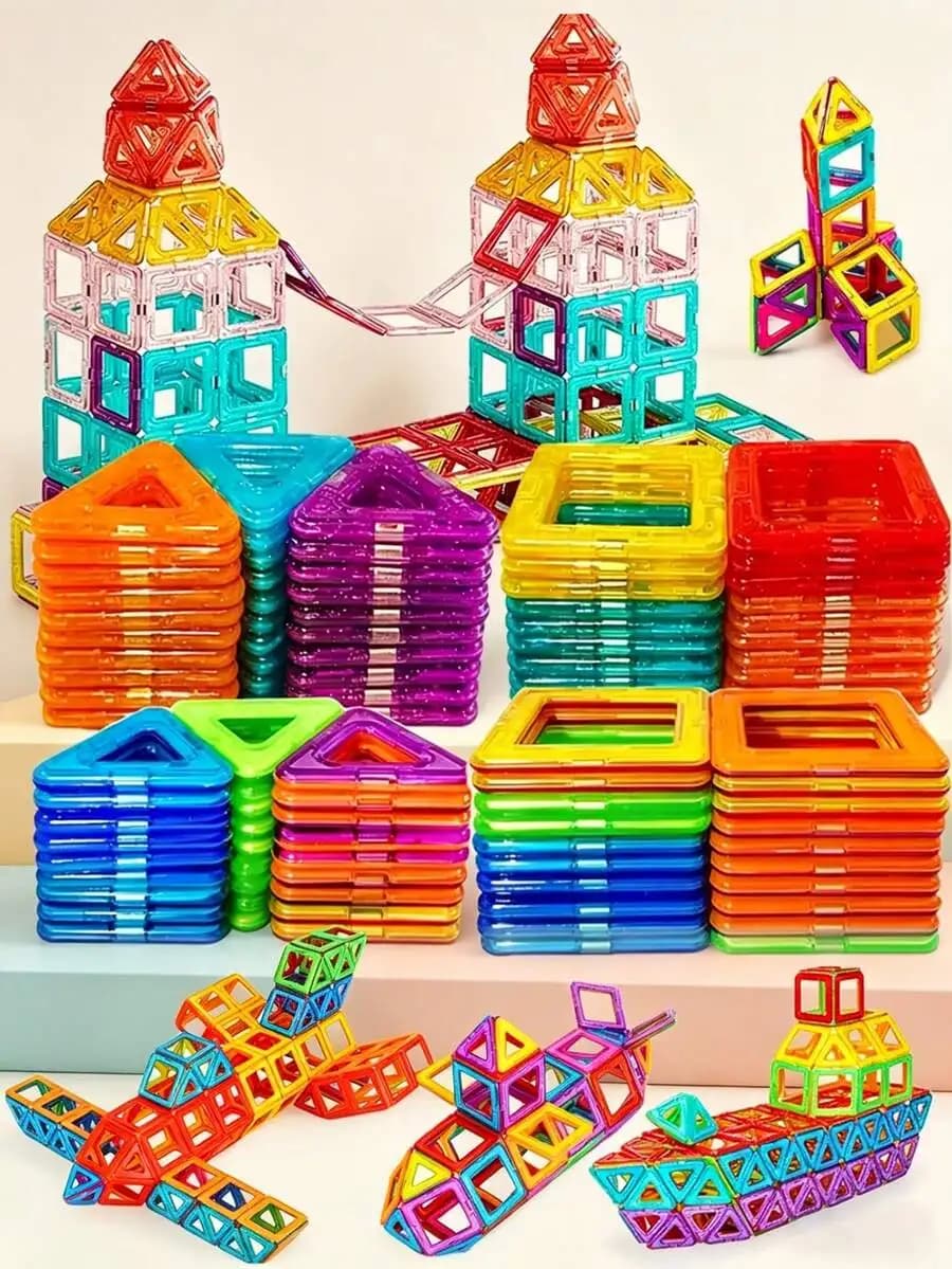 Set di 100 Grandi Blocchi Magnetici da Costruzione, Kit di Piastrelle Fai-da-Te, Giocattolo Educativo per Bambini