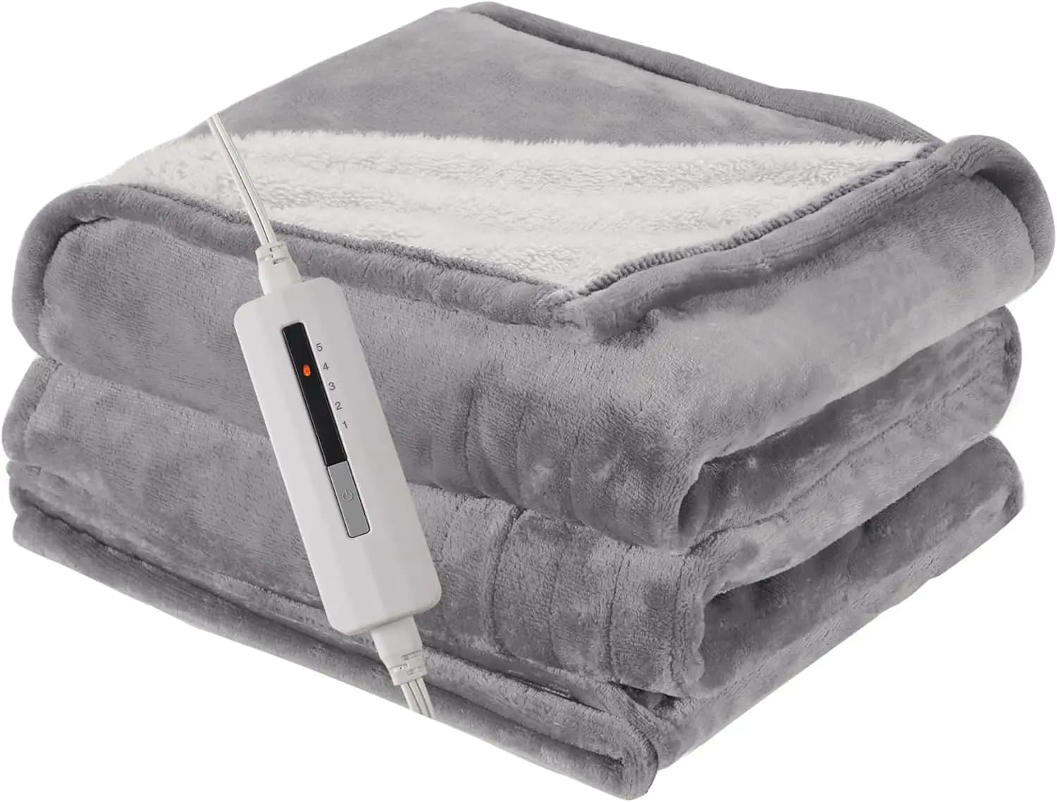 Coperta Elettrica 50x60 con 5 Livelli di Calore, Timer di Spegnimento Automatico, Lavabile in Lavatrice, Colore Grigio Cenere