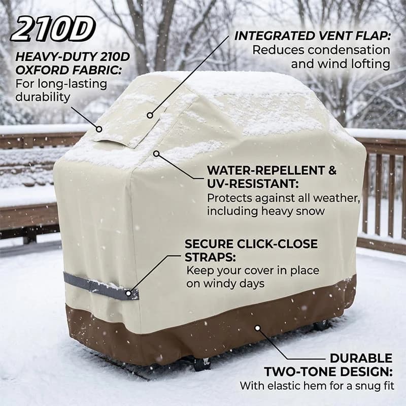 Copertura per barbecue a gas 210D beige, antipolvere, impermeabile, per esterni, protezione per forno e mobili