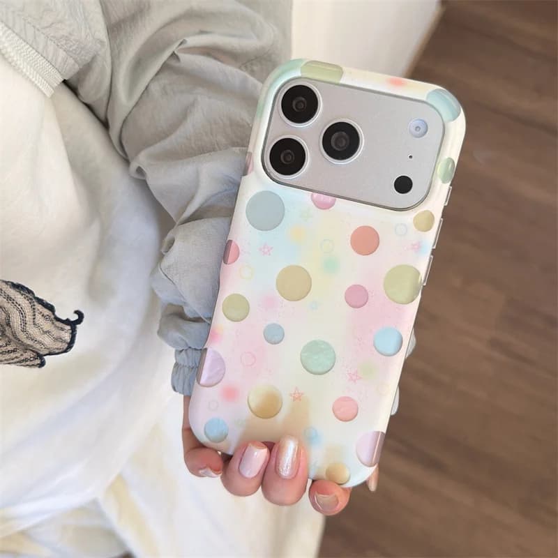 Fashion Cute Korea Pastel Gradient Polka Dot Print Phone Case For iPhone 17 16 15 Pro Max Shockproof Protective Cover Cute Style