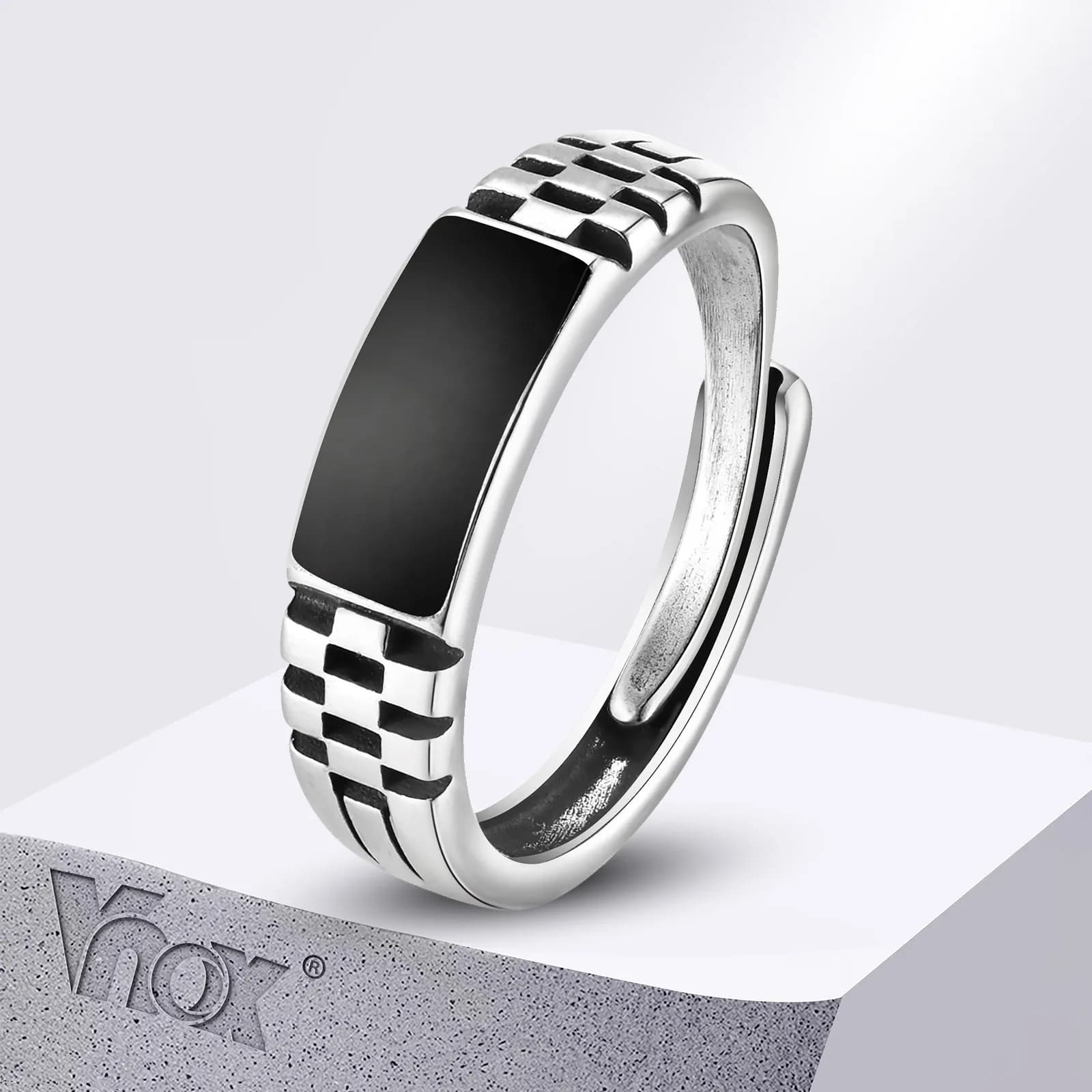 Anelli aperti da uomo Vnox, anello con sigillo in smalto nero, cinturino per orologio scanalato, gioielli regolabili