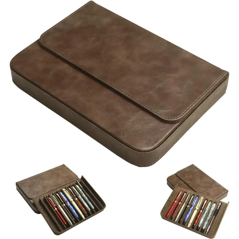 Astuccio porta penne stilografiche in similpelle PU, fatto a mano, chiusura magnetica con cassetto, regalo di Natale per uomo/donna/ufficio, 12 scomparti