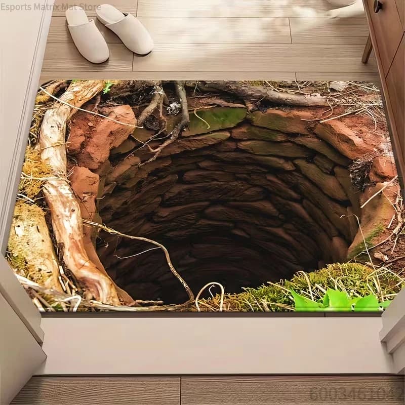 3D Optical Illusion Endless Abyss Non-Slip Door Mat Machine Washable for Bathroom Bedroom Camping Yoga Durable Floor Mat