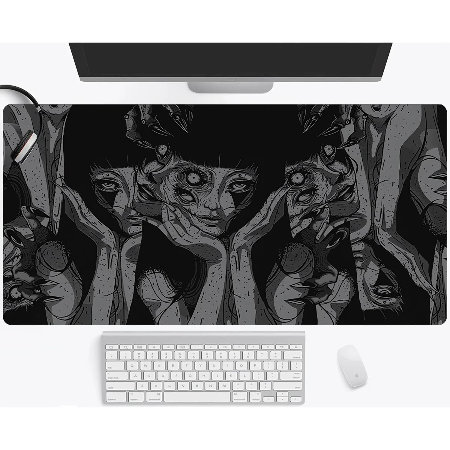 A Black And White High-Definition Gaming Mouse Pad And Desk Mat - Featuring an Ultra-Smooth Surface, Stitched Edges