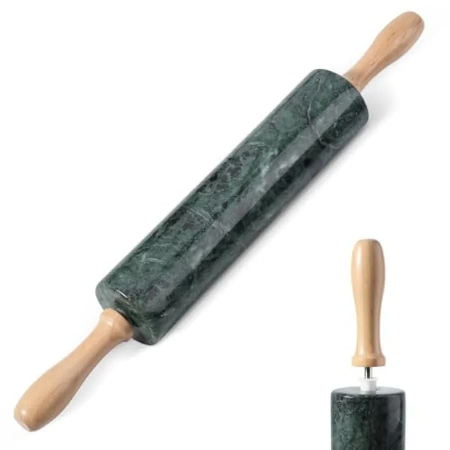 Marble Rolling Pin, Non-Stick Stone Dough Roller, 18 Inch Rolling Pin for Baking, Pasta, Dumpling, Ravioli, Fondant, Pie Crust,