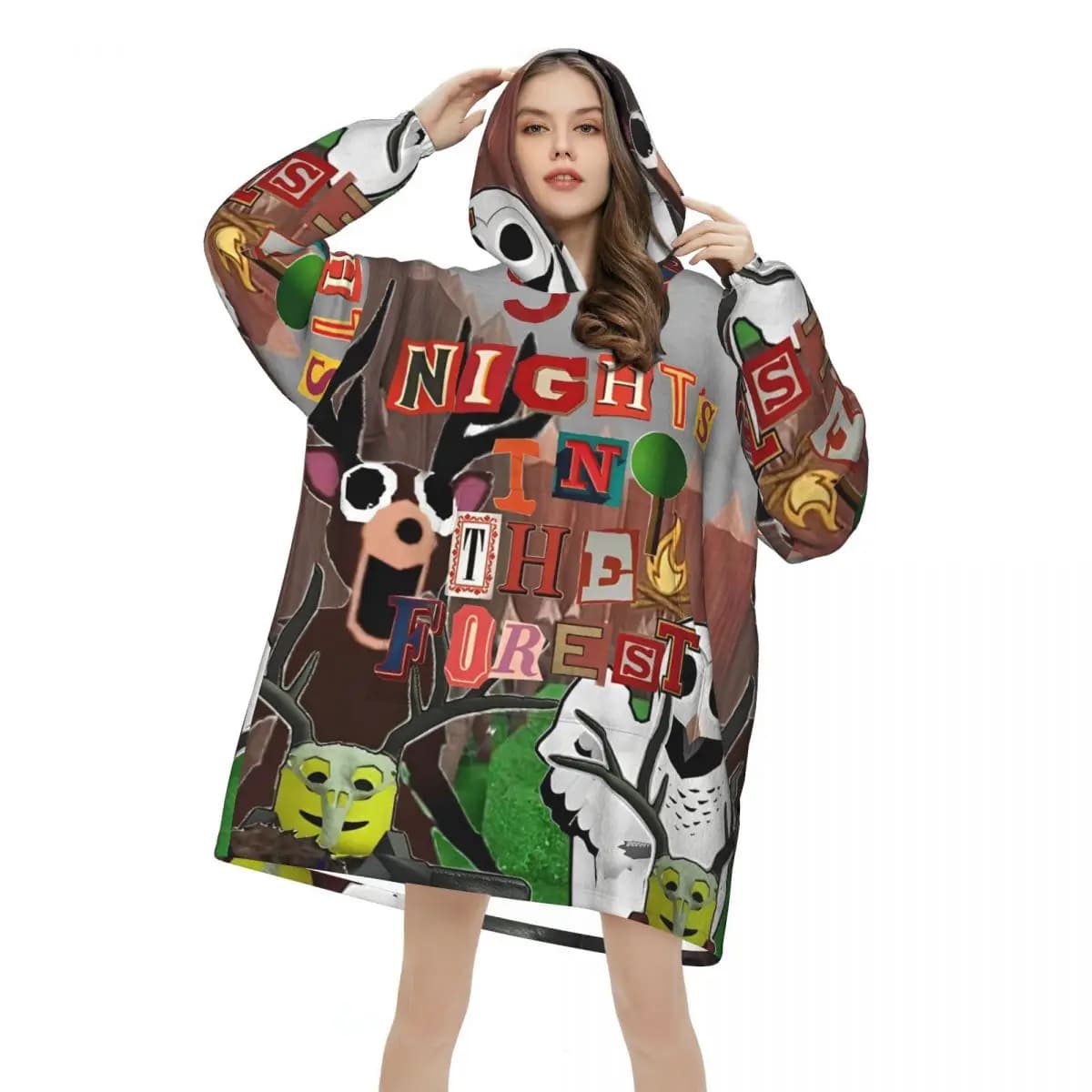 99 notti nei foreste Coperta con cappuccio Coperta per videogiochi indossabile Coperta oversize con tasca Sacco a pelo caldo Tutina morbida e accogliente