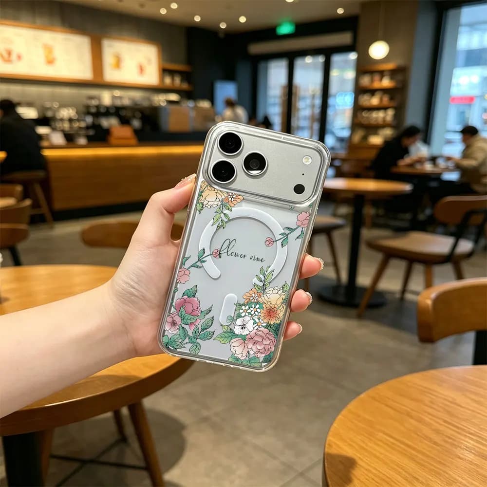 Anti-Drop Phone Case For iPhone 17 Air 16 15 14 13 12 Mini 11 Pro Xs Max Plus X 17e 16e MagSafe Ins Style Flowers Pattern Cover