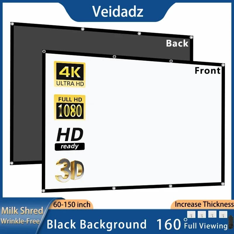 VEIDADZ schermo del proiettore 60-150 pollici White Milk Shred sfondo nero Design antirughe schermo di proiezione morbido Indoor Outdoor