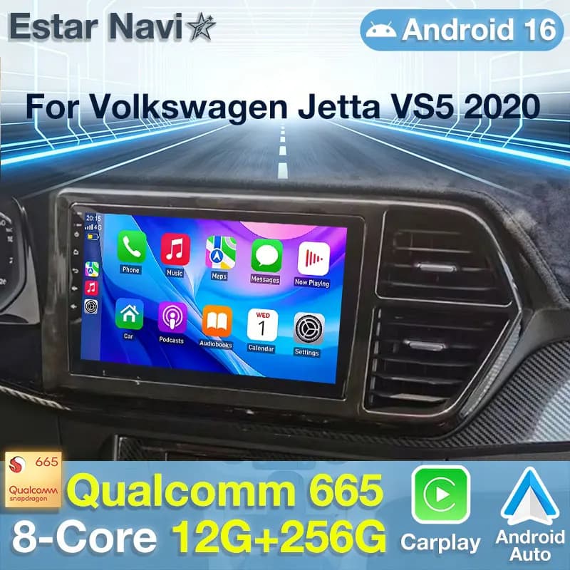 Autoradio Android 16 2K QLED per Volkswagen VW Jetta VS5 2020 con Carplay, Bluetooth, Navigazione, Lettore Multimediale Video e Telecamera a 360°