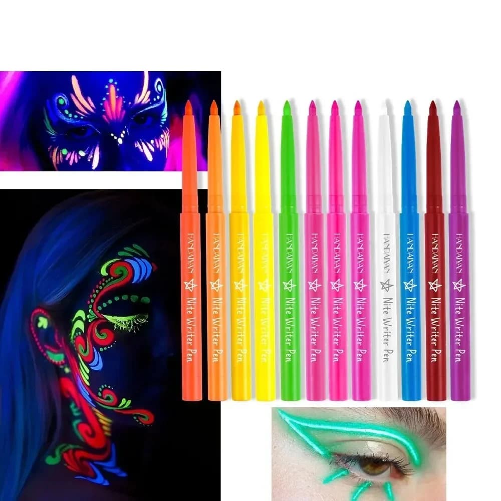 Penna per eyeliner fluorescente Penna gel per eyeliner impermeabile UV colorata Penna per vernice colorata per il viso Halloween Festa di Natale Trucco artistico
