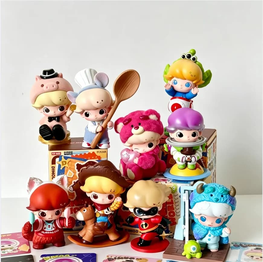 POPMART DIMOO WORLD PIXAR Series Blind Box Unpack Container Cute Doll Figure Desktop Ornament Anime Action Gift Set