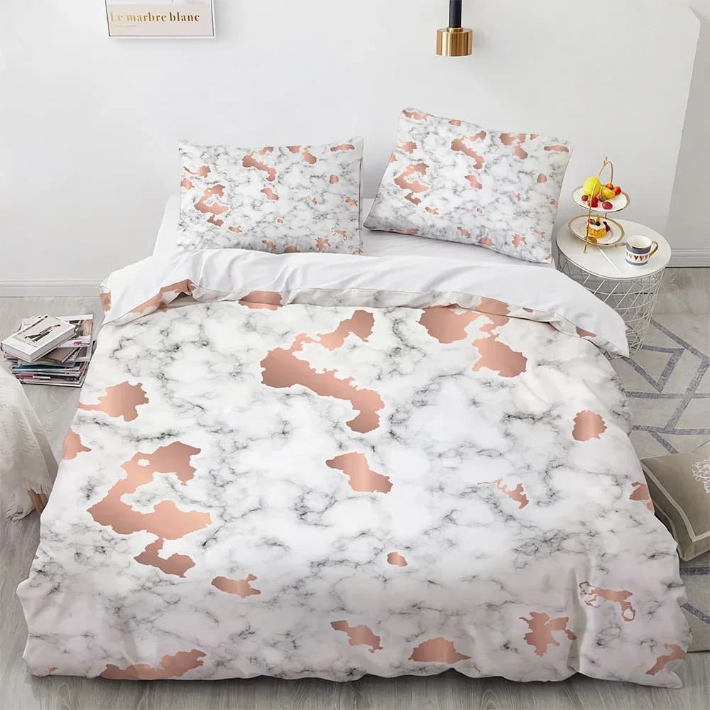 Set copripiumino per biancheria da letto in marmo bianco e nero 3 pezzi-1000 -TC Copripiumino copripiumino in microfibra di lusso con chiusura a cerniera