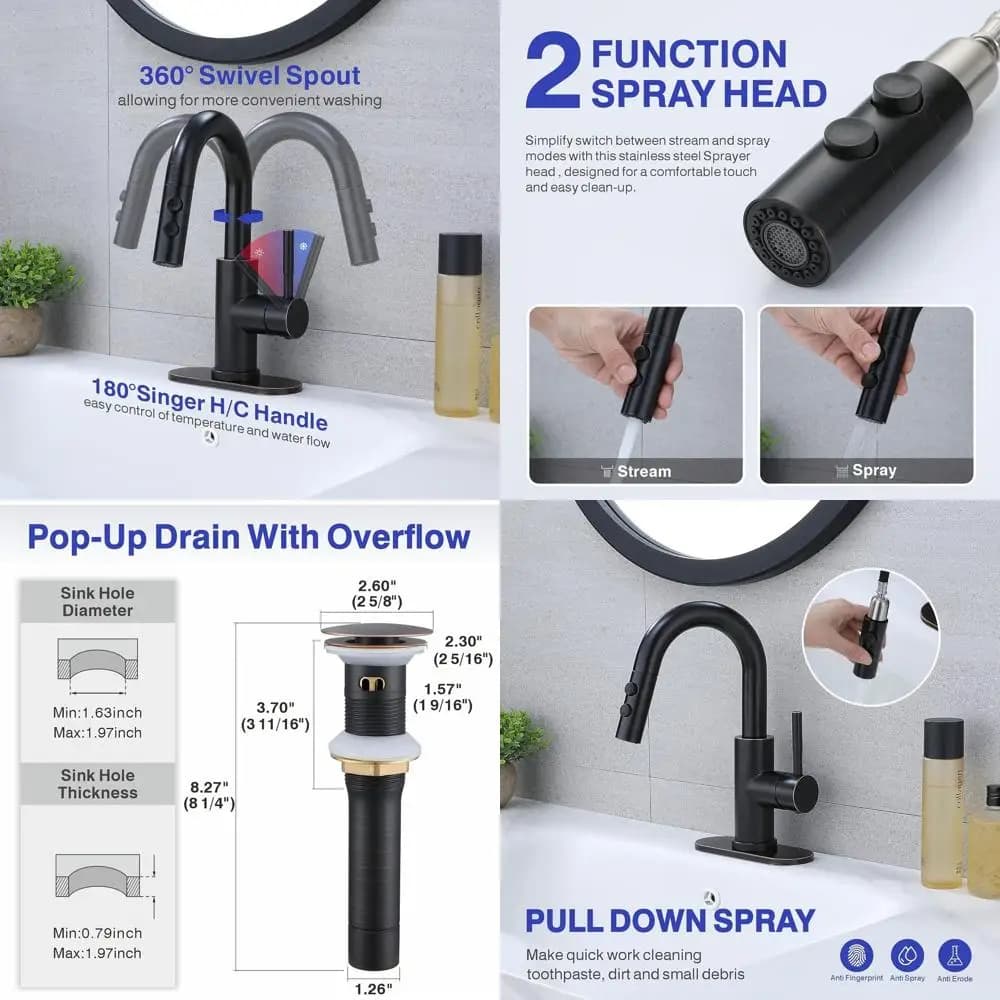 Removable tap with single handle in oil-polished bronze with pop-up drain for washbasin, washbasin appliance with 1 or 3 holes bar, model