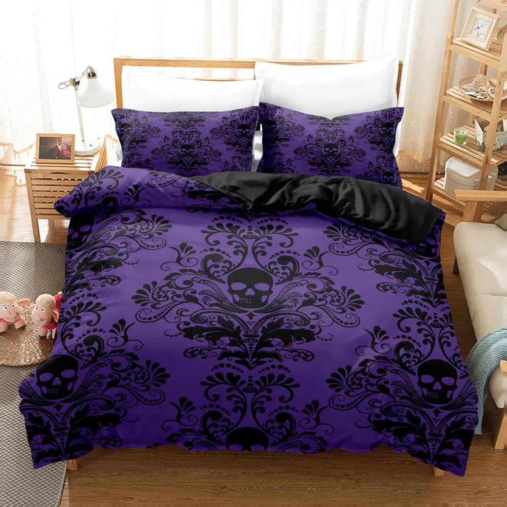 Set di Biancheria da Letto Stile Gotico con Teschi per Adulti, Set Copripiumino con Federe Senza Imbottitura, Regalo di Lusso per Compleanno