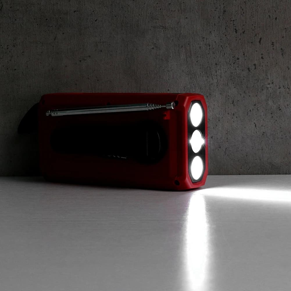 Radio di emergenza solare multifunzionale con ricarica USB, radio di emergenza portatile in plastica, schermo LCD da 1,7 pollici, compatibile con DAB e Bluetooth