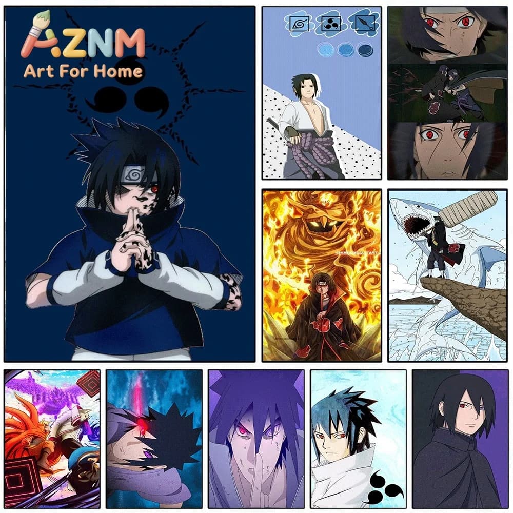 Anime Naruto Uchiha Sasuke Curse Mark Canvas Wall Poster, Popular Ninja Character Art Print, Modern Home Bedroom Background Wa