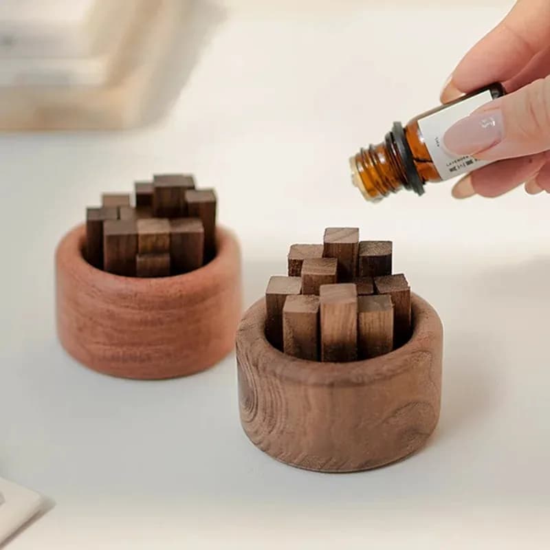 Diffusore di Oli Essenziali in Legno di Faggio e Noce Nero, Accessorio per Aromaterapia, Aiuto per il Sonno, Decorazione per la Casa