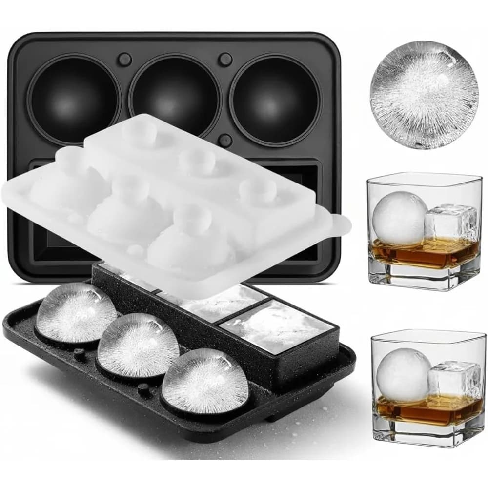 Stampo per Cubetti di Ghiaccio in Silicone, Grande, per Whisky, Forme Rotonde e Quadrate, Adatto per Set da Cocktail