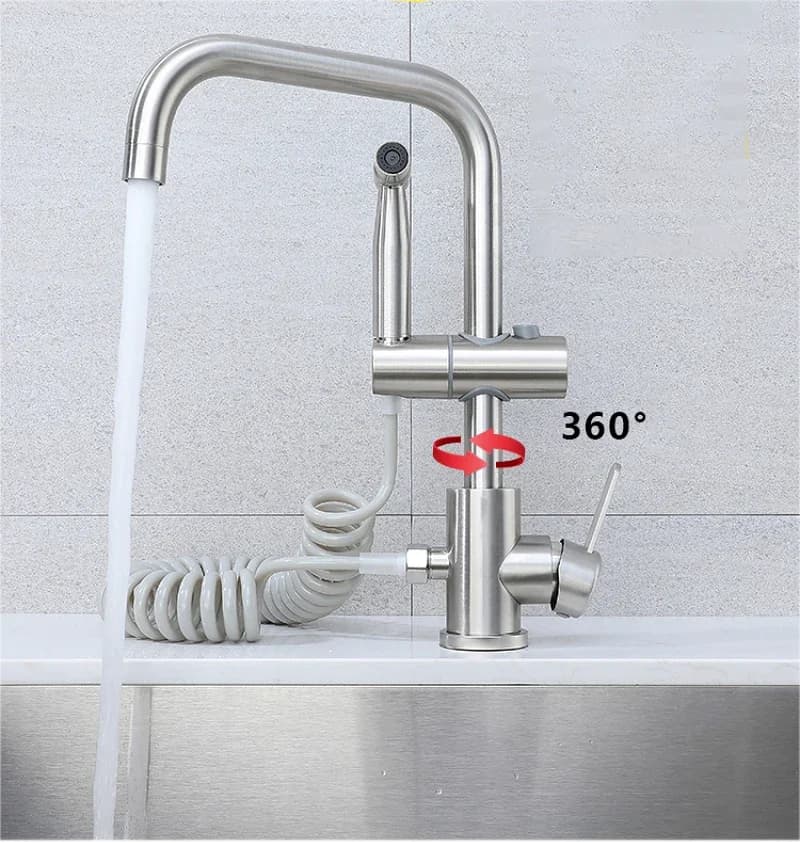 Kitchen Sink Faucet with Side Sprayer Hot Cold Water Mixer Tap Rotatable Faucets Dual Mode Stream Sprayer Head for Wash Dishes