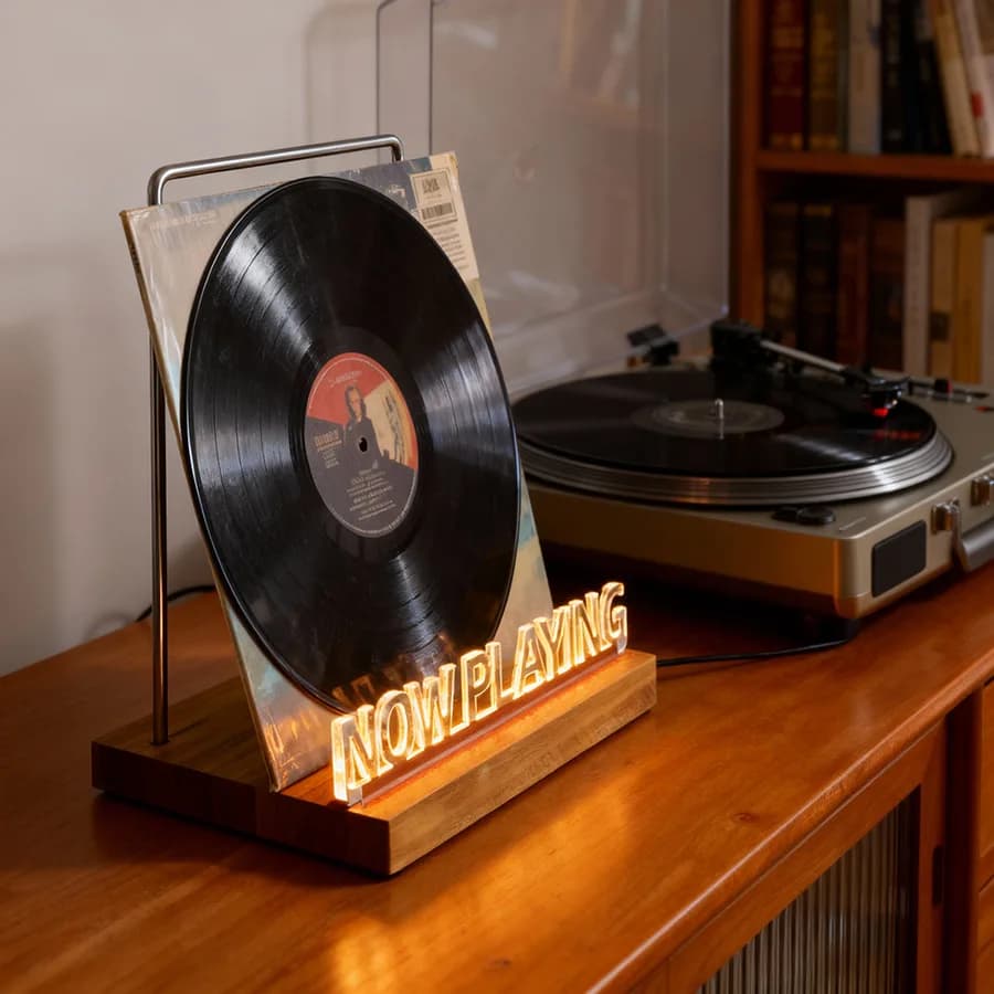 Vinyl Record Holder Stand, Coffee Shop Decor Aesthetic CD Shelf Display Rack, Retro Wooden Cookbook Stand for Kitchen Counter Ru