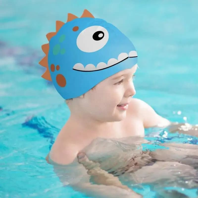 New Cartoon Silicone Swimming Cap Waterproof Dinosaur Long Hair Sports Swim Pool Hat Adults & Children Elastic Swimming Cap