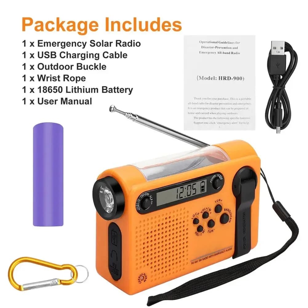 2000mAh Power Bank Radio solare a manovella Materiale ABS Costruzione Radio di dimensioni compatte Temporizzatore di sonno personalizzabile