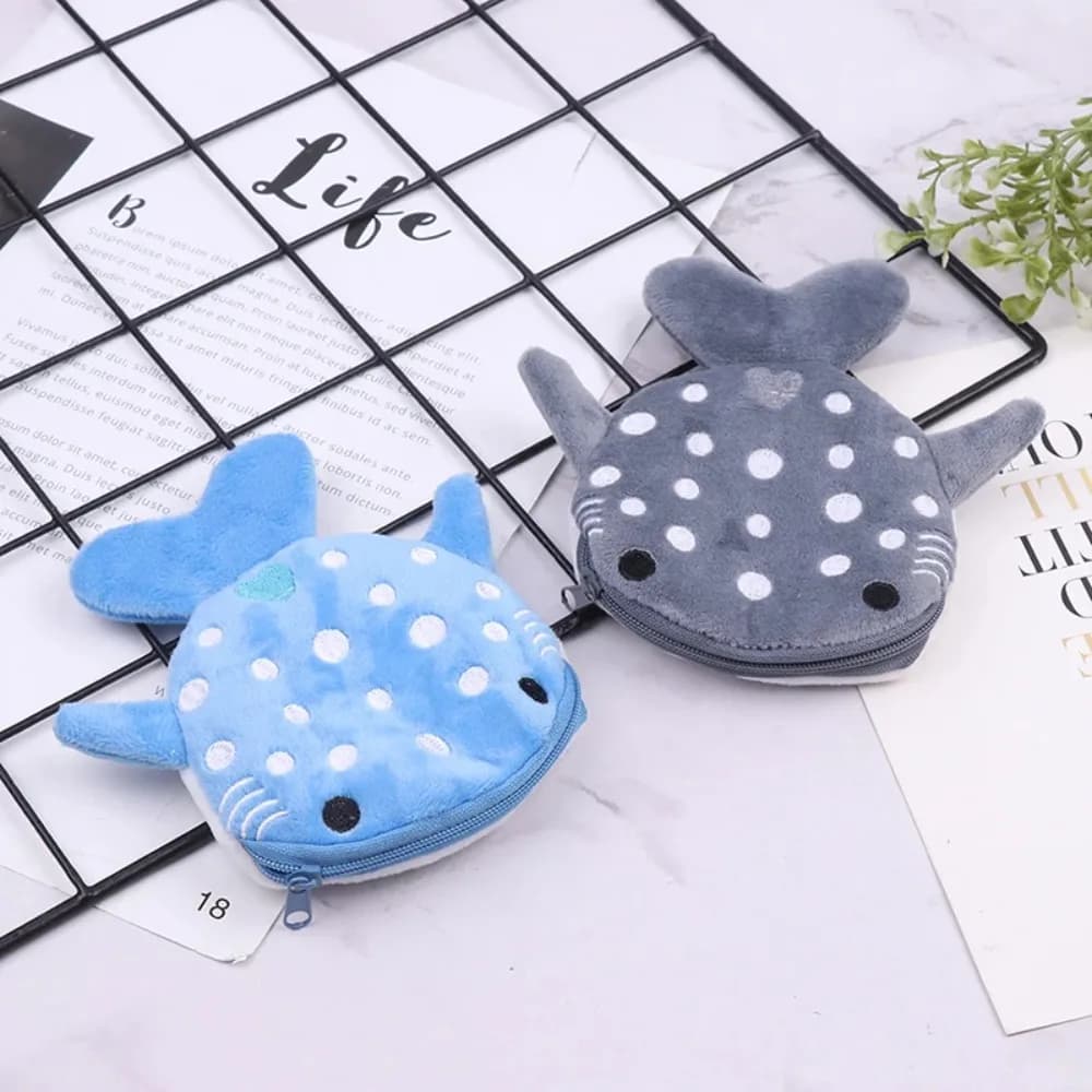 New Shark Shape Plush Coin Purse Cable Package Decoration Pendant Small Whales Wallet Animal Wallet Cute Earphone Storage Bag