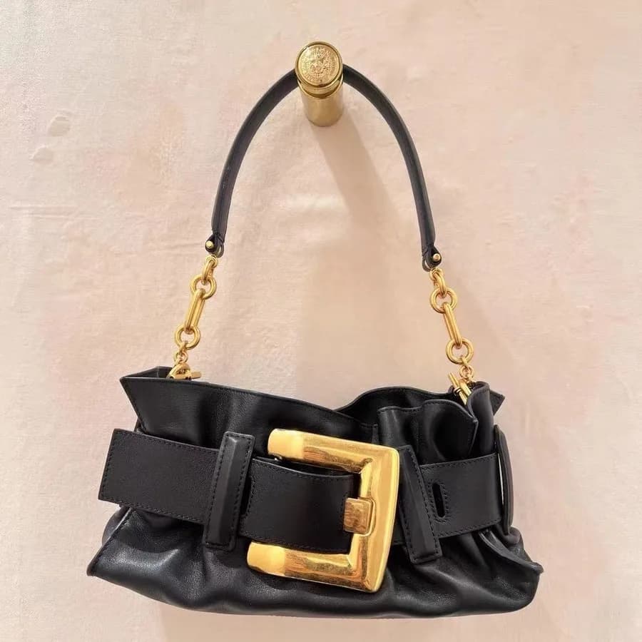Vintage Tote Shoulder Bag 2025 New Belt Buckle Hand Armpit Bag Luxury High Quality PU Leather Underarm Bag
