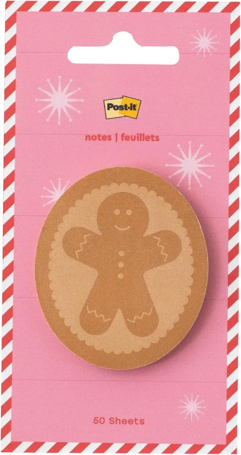 Blocchetti adesivi Jingle, design a forma di omino di pan di zenzero, 2 pollici. x 2,4 pollici, 1 a forma di pan di zenzero a tema natalizio