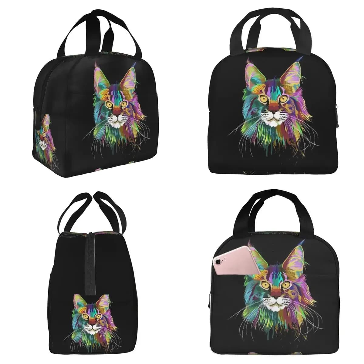 Splash Maine Coon Cat Insulated Lunch Bag for Women Office Cooler Thermal Food Box Tote Portable Lunch Boxes Container
