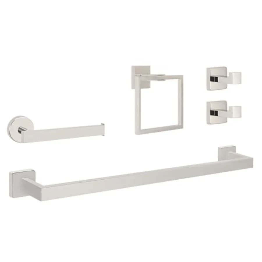 Set di 5 Accessori per Bagno in Acciaio Inox 304 - Kit Portasciugamani Quadrato da 24 Pollici + Anello Portasciugamani + Porta Carta Igienica + 2